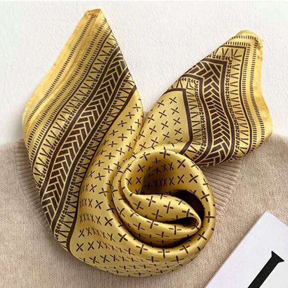 Gold Pattern Mulberry Silk Neck Scarf - Picture 2 of 5